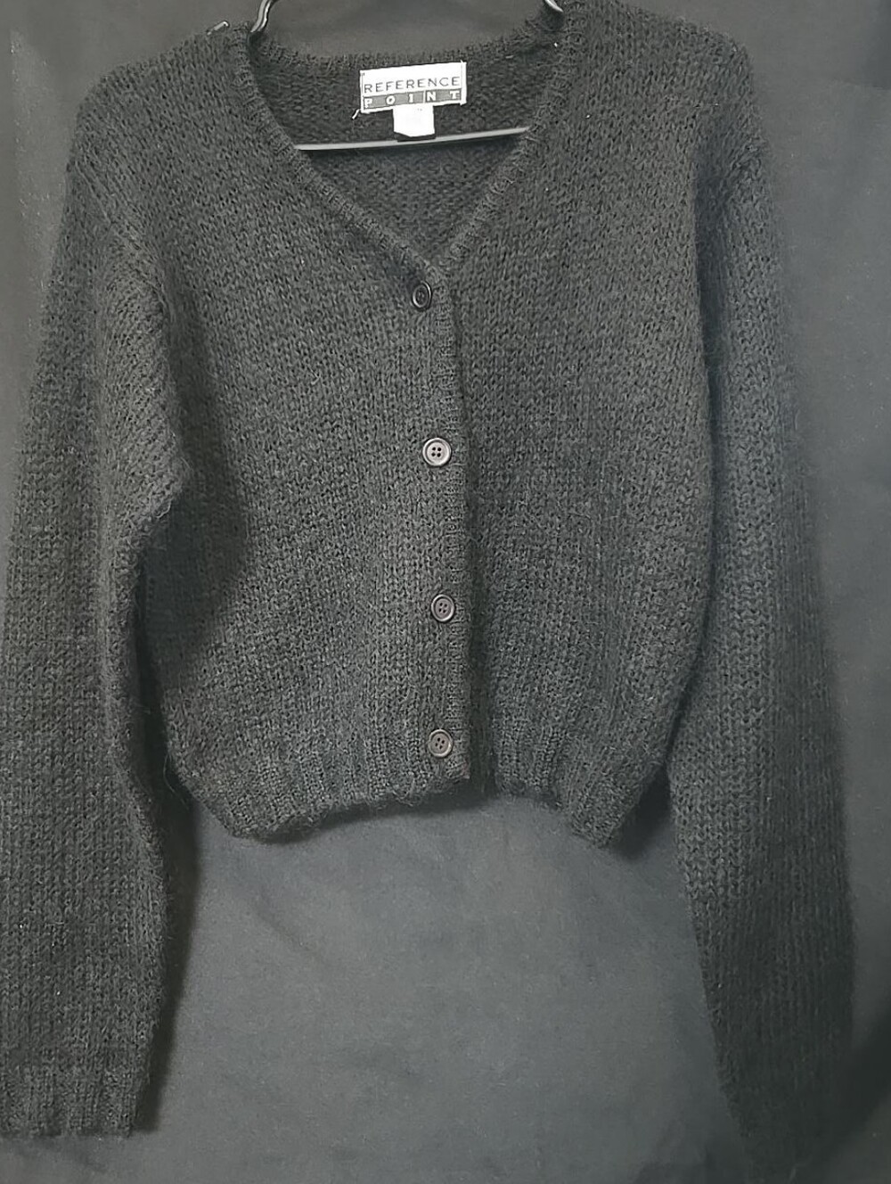 Vintage 90s Reference Point Black Mohair Wool Cropped Cardigan Sweater M